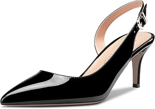 HDEUOLM Women's Needle Low Kitten Heel Pointed Toe Slip-on Slingback Pumps Cute Dress Classic 6.5 CM Heels