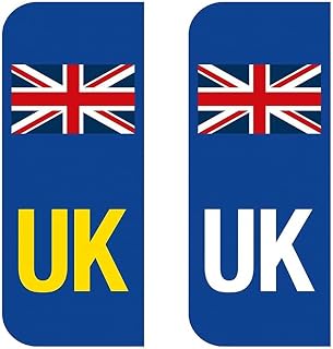 2 Pack UK Number Plate Stickers – Self-Adhesive Vinyl Stickers for Car Travel – Weatherproof – Union Jack Flag Labels Replaces EU or GB Flag – Legal for Driving in Europe Post-Brexit