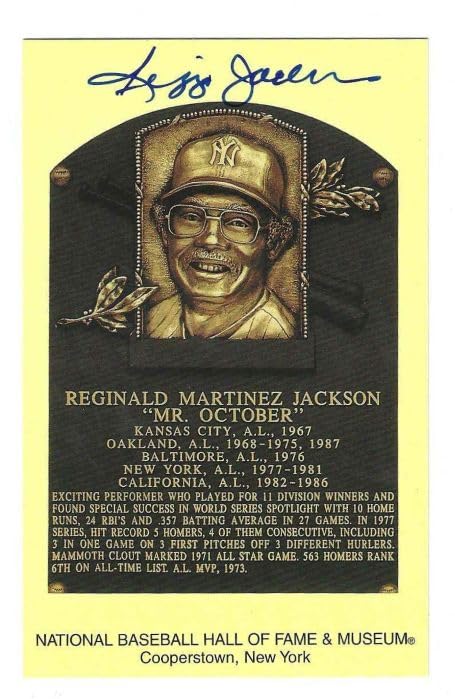 Autographed Reggie Jackson Hall of Fame Gold Plaque JSA