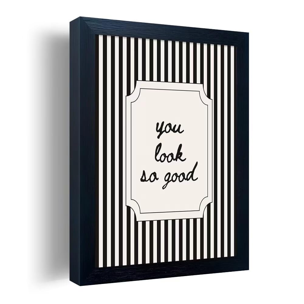 Black and White Bathroom Wall Art You Look So Good Framed Black Striped Bathroom