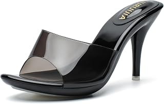 LIURUIJIA Women's Clear Mule Heels Open Toe Slip On Sandals