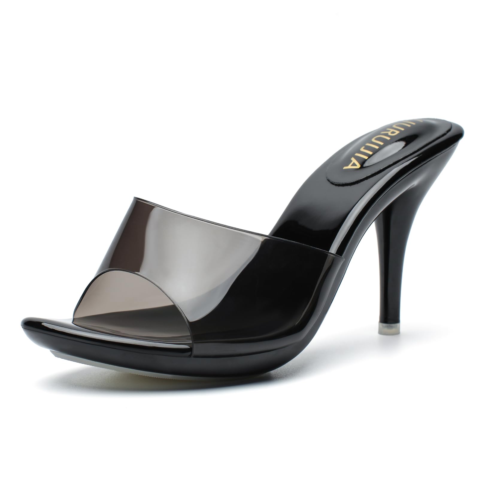 LIURUIJIA Women's Clear Mule Heels Open Toe Slip On Sandals