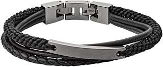 Fossil bracciale da uomo in acciaio inossidabile o pelle con chiusura a libro