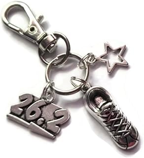 MARATHON themed 26.2 tag star & running shoe charm bag clip keyring gift, love to run marathon runner gift, sports club favors, running birthday present