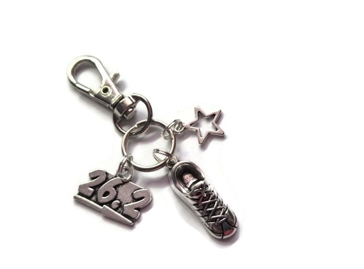 MARATHON themed 26.2 tag star & running shoe charm bag clip keyring gift, love t