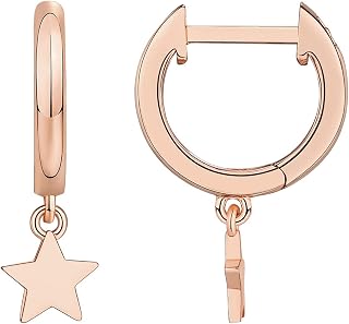 PAVOI Star Huggie Earrings, 14K Gold Plated, Rose Gold, Size 13 Millimeters