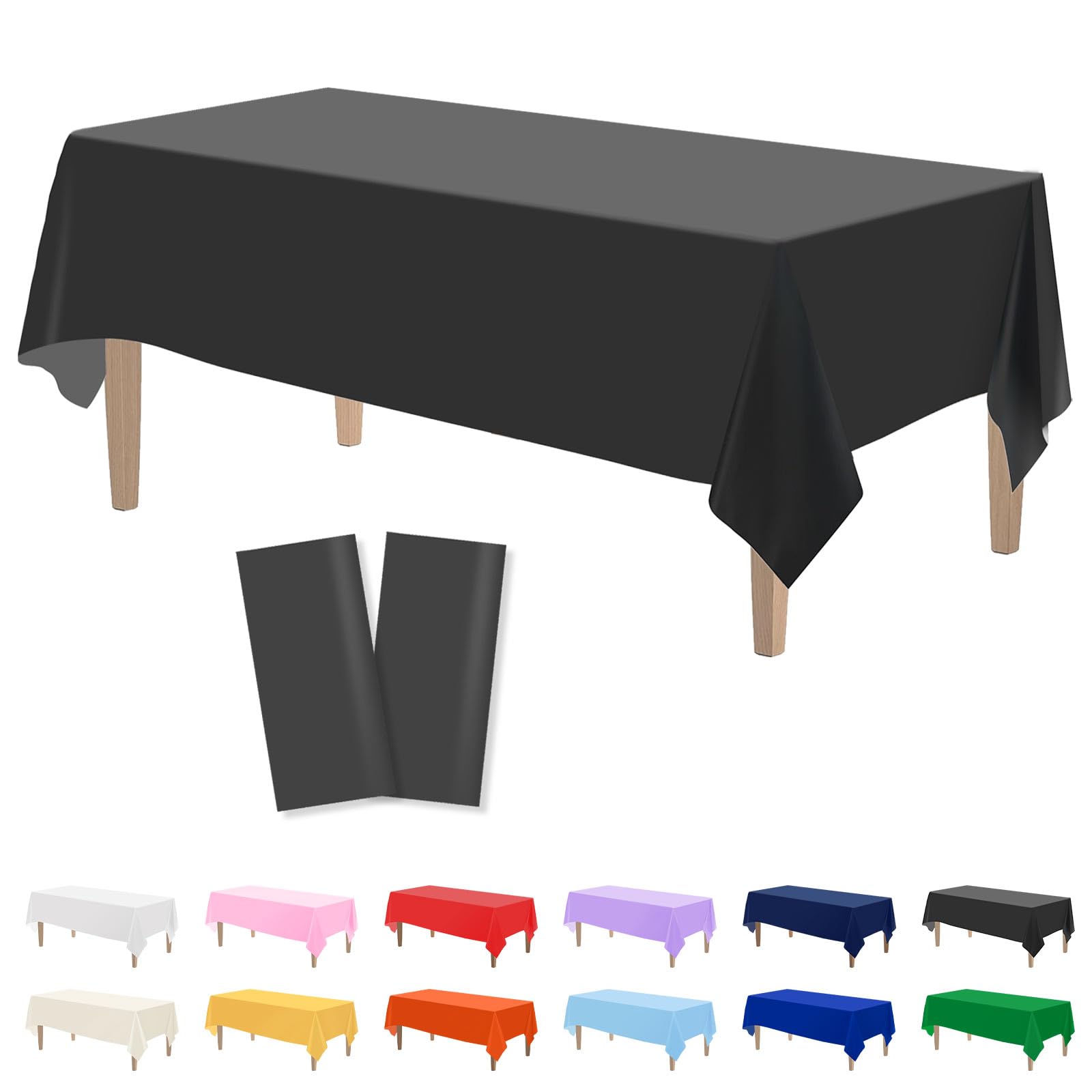 Kopokita 2 Pack Black Plastic Tablecloths Disposable 54 x 108 Inch | Rectangle T
