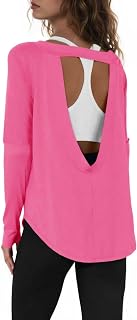 Womens Open Back Workout Shirts Casual Long Sleeve Athletic Yoga Gym Tops