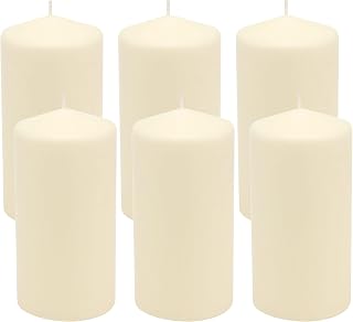 Stonebriar 6 Count Tall 3 x 6 Inch 65 Hour Long Burning Unscented Ivory Wax Pillar Candles, 65 Hour Burn Time