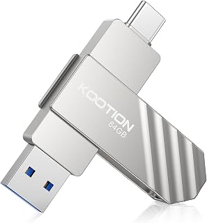 KOOTION USB Stick 64 GB USB C Stick USB 3.2 Memory Stick OTG Up to 450 MB/s 2-in-1 Type C Flash Drive External Memory Metal for USB-C iPhone/Android Smartphone/Tablet/Mac/Laptop/PC, Silver