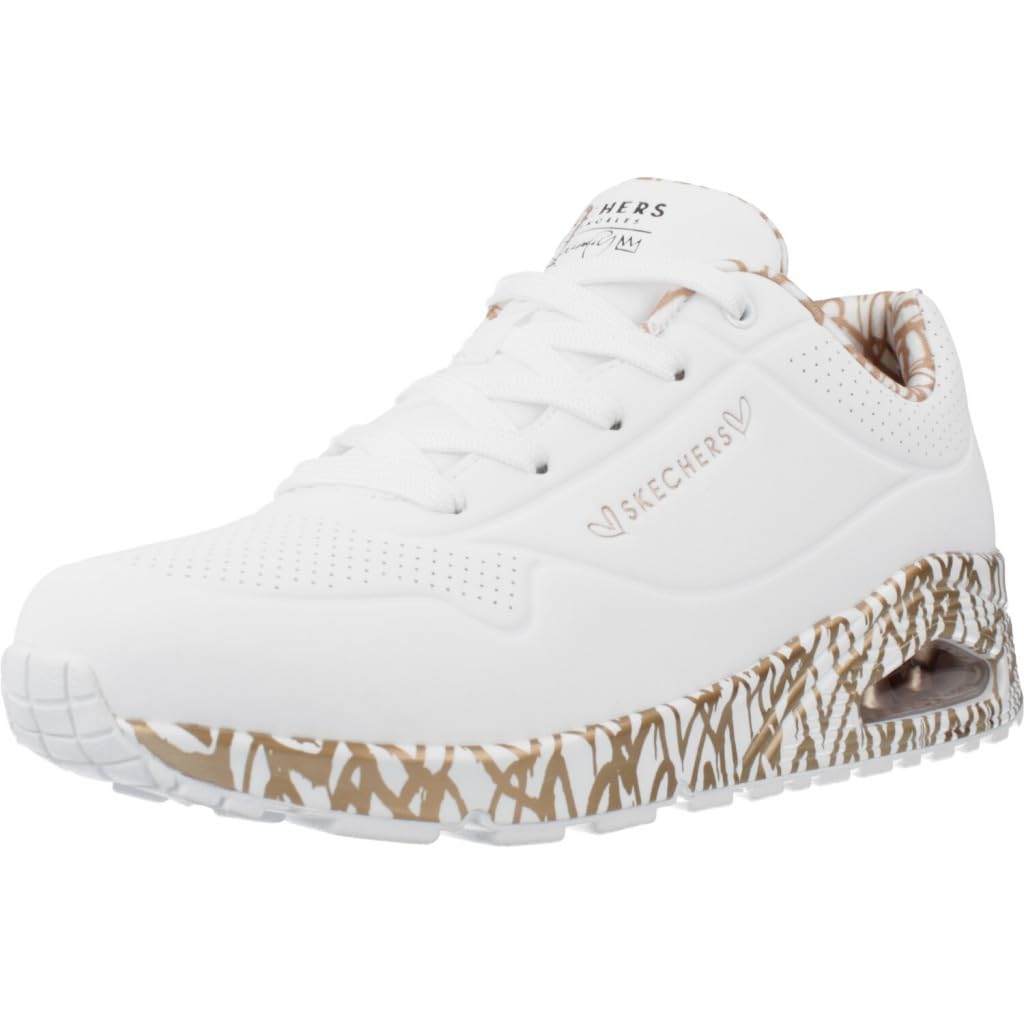 Skechers Los Angeles Uno Loving Love Womens Fashion Trainers in White Rose Gold