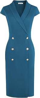 GRACE KARIN Robe moulante pour femme 2025, robe midi à manches courtes, avec boutons, tenue formelle avec poches