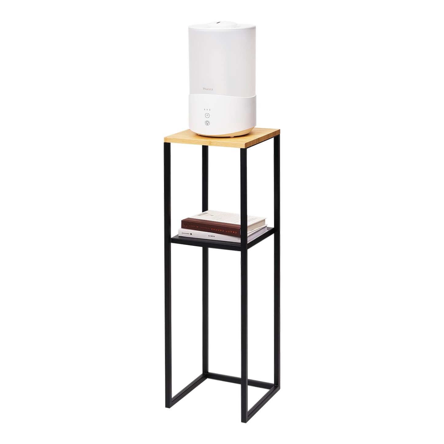 Yamazaki Home 2-Tier Shelf, Corner Display Side Table, Steel + Wood, Black