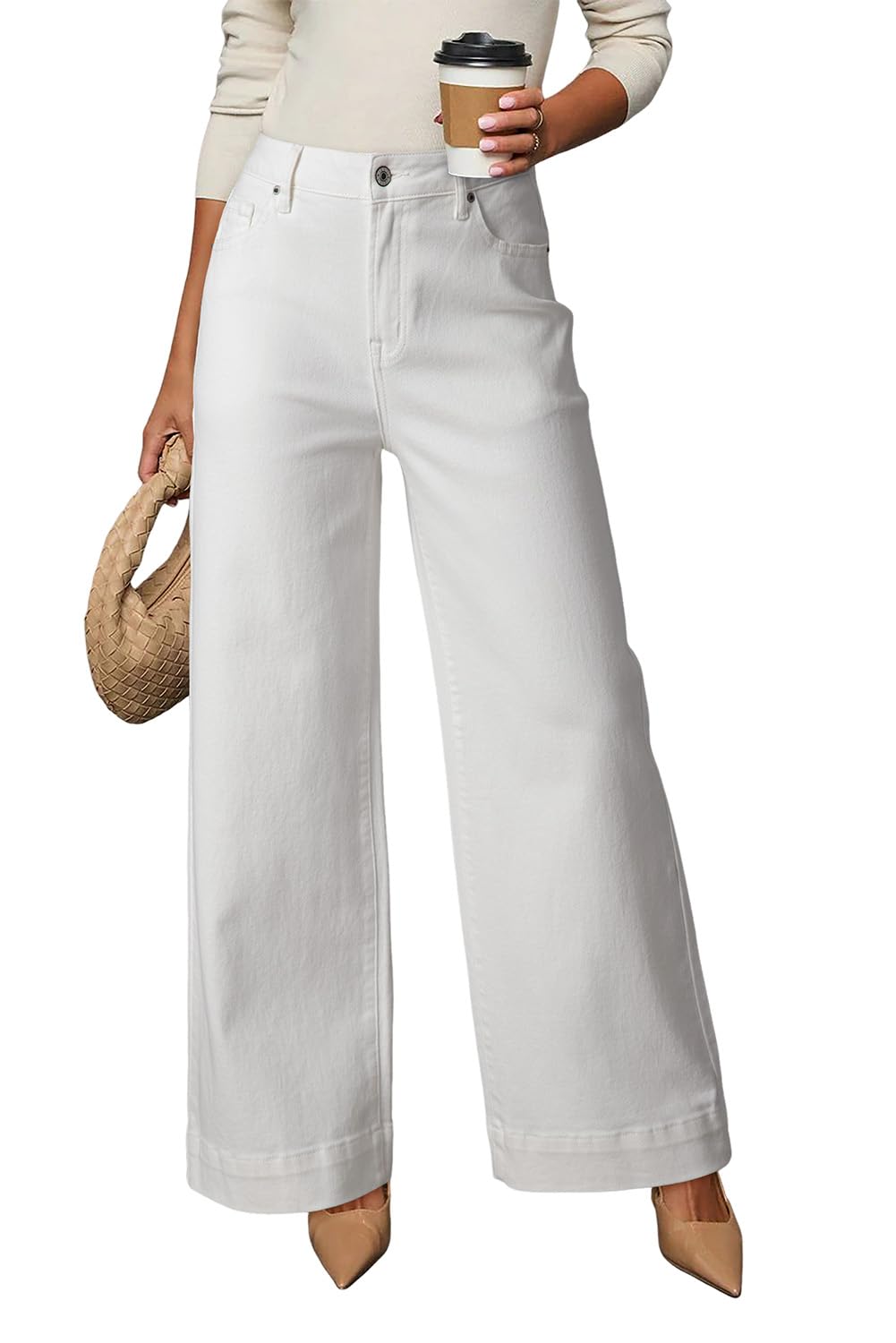 Dokotoo Women's Casual High Waisted Jeans Stretch Wide Leg Loose Denim Pant