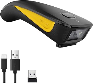 NETUM Mini Barcode Scanner Bluetooth Compatible, Portable Bar Code Reader | 1D/2D QR Bar Code Scanner, 2.4G Cordless Image Reader for Tablet iPhone iPad Android iOS PC POS (2D-C750-Yellow)