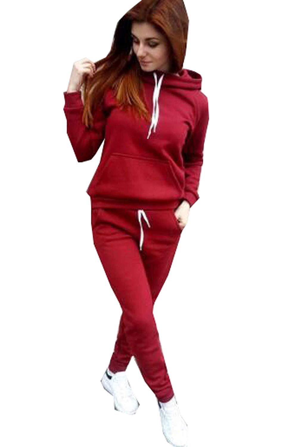 Women's Fashion Plain Tracksuit Women Long Sleeve Hoodie Top + Long Trousers Spo