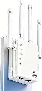 WiFi Extender Signal Booster, 5.0G Simple Setup Home WiFi Range Expander | Home WiFi Extender Signal Booster 1200Mbps speed, 12880 Sq.ft coverage, connects 105 devices, and features fast 1‑key setup.