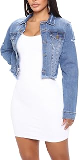 SheKiss Womens Casual Ripped Frayed Cropped Denim Jeans Jackets
