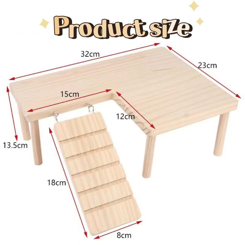 LALOCAPEYO Wooden Basking Platform with Ladder, Small Animal Resting Shelf, Terr