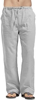 VANVENE Men's Linen Trousers Casual Loose Fit Elastic Waist Drawstring Straight Leg Yoga Beach Trousers Size