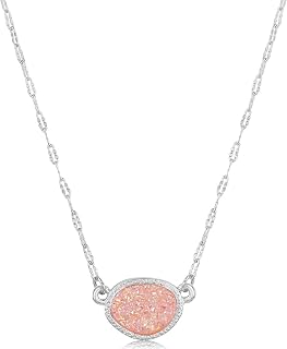 Simulated Druzy Pendant Necklace for Women with Sparkly Oval Stone