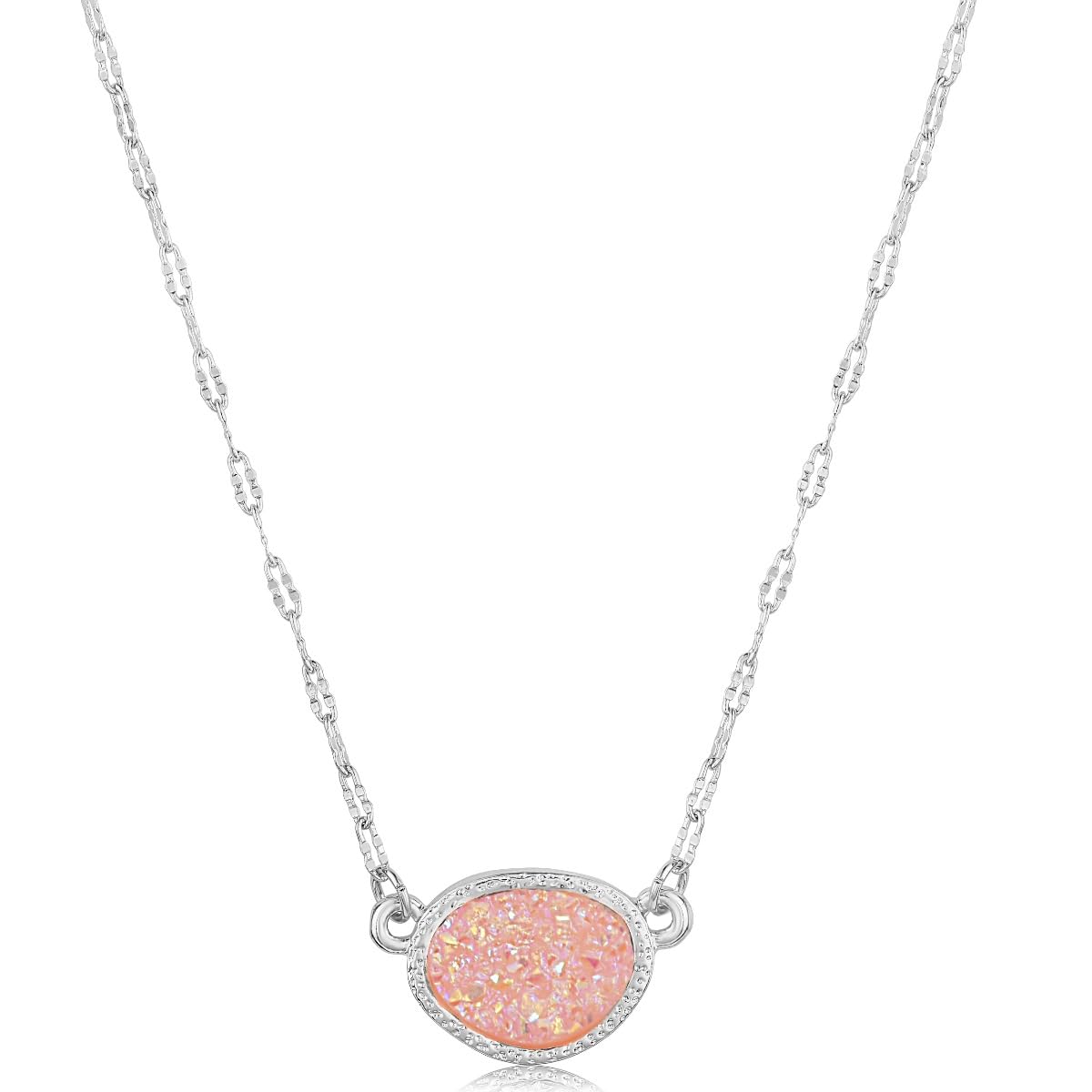 Simulated Druzy Pendant Necklace for Women with Sparkly Oval Stone
