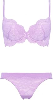 Amo Style 10219788 Daily AMOSTYLE 3/4 Bra & Shorts Set, Lace Rubber, Natural, Comfortable Fit, Hip Hanger Panties, Corded Lace Design