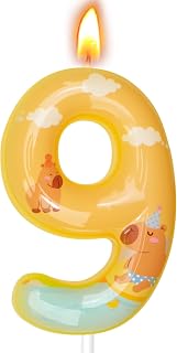 Capybara Birthday Candles, Capybara Birthday Party Decorations, Birthday Number Candles for Cake Topper and Party Supplies (Yellow, Number 9)