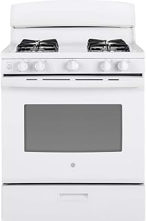 GE JGBS30DEKWW 30 Inch Freestanding Gas Range with 4 Sealed Burners, 4.8 cu. ft. Capacity, Broiler Drawer, Simmer Burner, Big View Window, LP Conversion Kit, and ADA Compliant: White