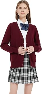 jinghuiyue Women's Cardigan School Uniform Sweater V Neck Button Down Knit Cardigans Coat with Pockets