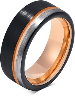 Rockyu Brand Ring, Men's, Stylish, Black Ring, Tungsten Ring, Pink Gold, Men's Ring, 0.3 inch (8 mm), Women's Ring, 0.2 inch (6 mm), Matte, Hypoallergenic Metal, Vacuum Plating, Accessories, Wedding