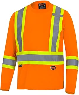 Pioneer High Vis Shirt for Men - Safety Long Sleeve T-shirt - Class 2 | Hi Vis Orange Reflective Safety Shirt - Moisture Wicking - UPF Sun Protection - Pocket and Raidophone Strap