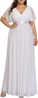 Ever-Pretty Vestido maxi de noche para mujer, talla grande, doble cuello en V, 09890 - blanco - 44