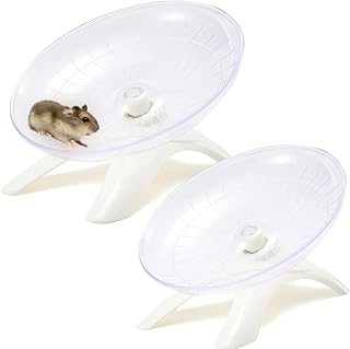 2 pcs Flying Saucer Hamster Wheel with Silent Spinner,Hamster Running Wheel for Hamster Syrian,Small Guinea Pig,Small Chinchilla,Pet Mice (White)
