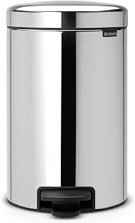 Brabantia NewIcon Pedal Bin 12L, Soft-Closure Rubbish Waste Bin, Removable Inner Bucket + Free Bin Bags, Brilliant Steel
