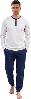 Yimoon Men's Pajama Set Soft Cotton Henley Neckline Sleepwear Long Sleeve 2 Piece Lounge Set with Pockets