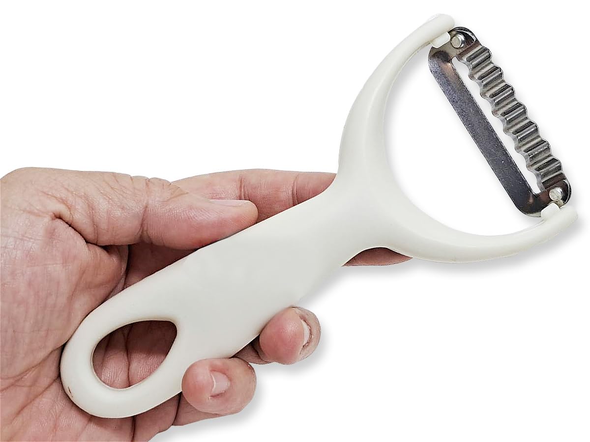 WitnyStore Kitchen Tool 5⅞" Long White Plastic Handle Stainless Steel Wavy Peele