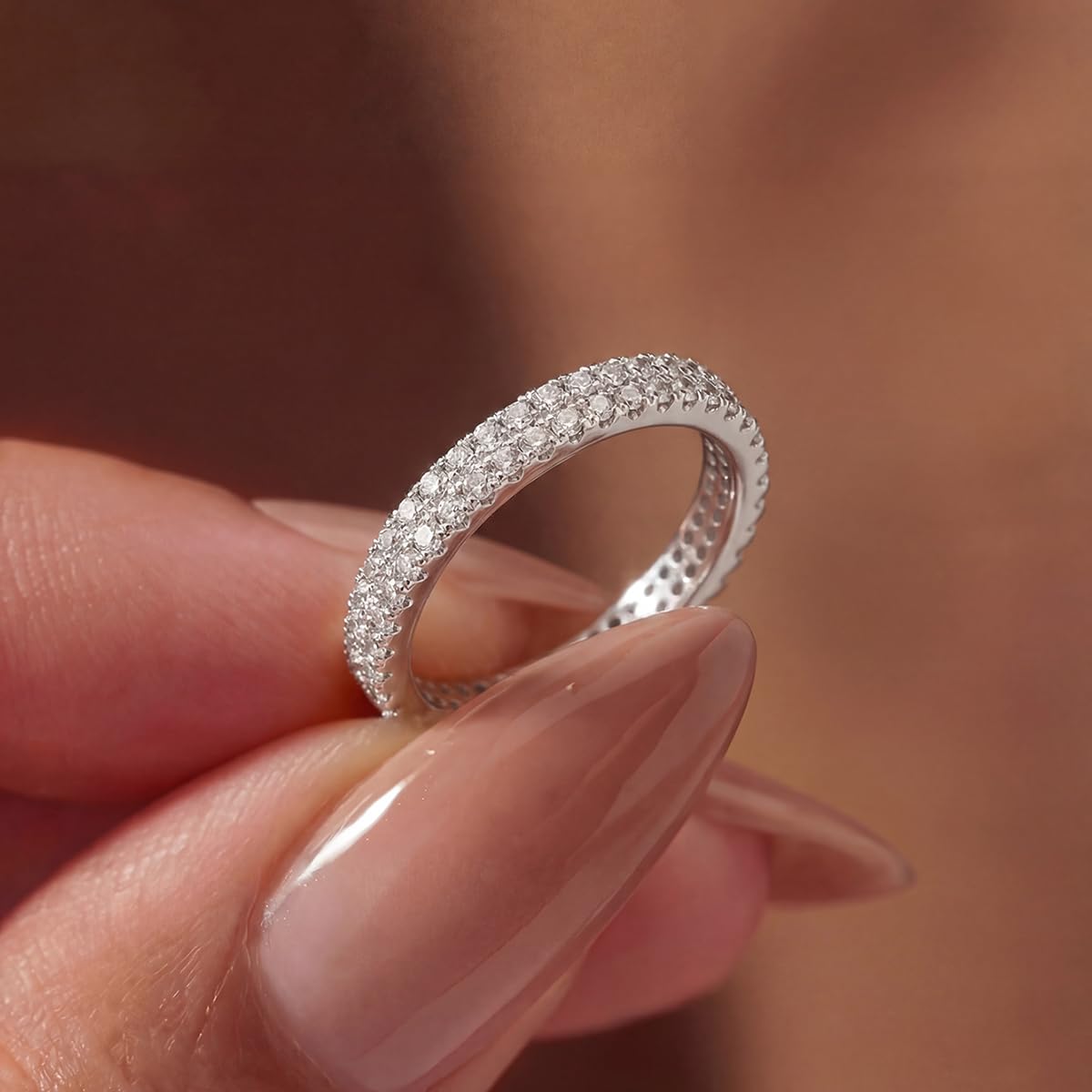1 Piece Exquisite Simple Personalized Full Diamond Ladies Ring Sterling Silver R