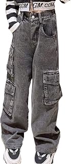 Girls Baggy Jeans Y2K Wide Leg Casual Ripped Cargo Jeans for Kid Teens Size 5-14 yrs