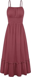 GRACE KARIN Womens Summer Maxi Dress Casual Sleeveless Spaghetti Strap Smocked Ruffle A Line Beach Long Dress with Pockets