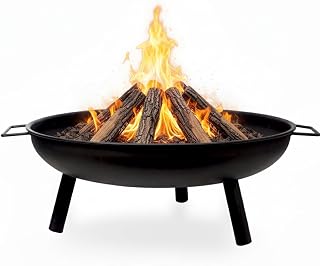 Crystals 23" Large Round Steel Fire Pit Garden Patio Camping Heater Burner Bowl BBQ Gril - Matt Black (Without BBQ Grill)
