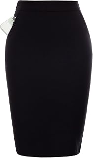Kate Kasin Women's Pencil Skirt Knee Length Elastic Waist Stretch Check