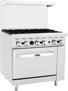 Atosa CookRite AGR-6B-NG 36" Gas Range with Full-Size Oven, Over Shelf and Backsplash Cooker Stove for Diner | 6 Cast Iron / 1 Oven Burner | Heavy Duty Stainless Steel, 219,000 BTU, Natural Gas (NG)