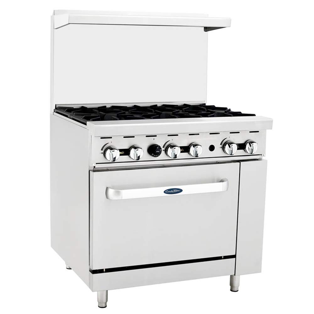 Atosa CookRite AGR-6B-NG 36" Gas Range with Full-Size Oven, Over Shelf and Backs