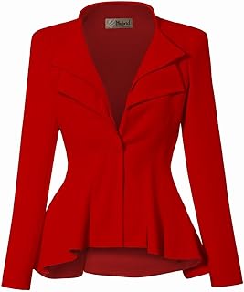 Hybrid & Company Women's Classic Casual Work Office Dressy Double Lapel Single Button Peplum Comfortable Blazer