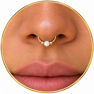 Fake White Opal Gold Septum Cuff - 20G Non-Piercing 14k Gold-Filled Opal Septum Ring Jewelry - 8mm Diameter Beautiful And Stylish Faux Septum Ring- !NO PIERCING NEEDED!