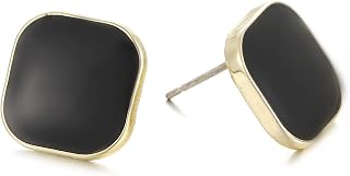 RUOFFETA Small Square Stud Earrings for Women - Pure Color Enamel Button Post, Delicate Pierced Jewelry