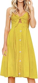 FANCYINN Womens Tie Front Button Down A-Line Dresses Summer Spaghetti Strap Midi Dress Floral Prints