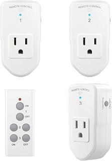 BN-LINK Wireless Remote Control Outlet Electrical Switch for Lights, Fans, Christmas Lights, Small Appliance, 100ft Long Range White (Learning Code, 3 Outlets +1 Remote) 1200W/10A, ETL & FCC Certified