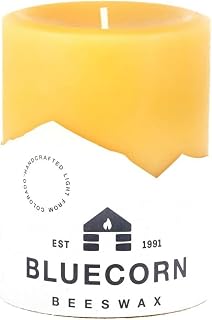 Bluecorn Beeswax Pillar Candle 3x4, 1 Count | 100% Pure Beeswax Candle, Hand-Poured, Clean Burning, Unscented Candle, 60 Hour Burn, Made in USA